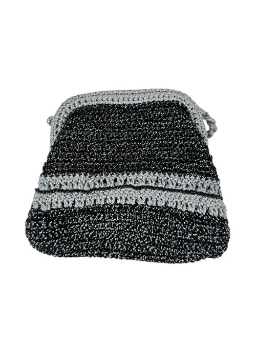 borsa donna piccola crochet  lurex nero e argento MC2 Saint Barth | CROCHET POUCH NLUREX 00 SILVER EMB
